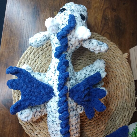 Blue Fleck Crochet Plushie Dragon.  Handmade by ME! - Picture 6 of 8